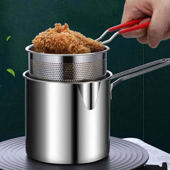 Stainless Steel Deep Fryer Pot with Strainer | 1200ML Heavy-Duty Pan