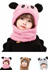 Kids Winter Panda Wool Cap With Neck Warmer – Warm And Cozy Cartoon Panda Design Baby Cap For Winter Protection