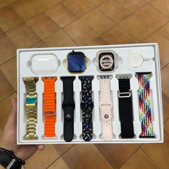 I20 Ultra Max Suit Smart Watch 10 in 1 Box – 2.3 Inch Large Screen Smartwatch with 7 Straps & AirPods 2 (Random Color)”