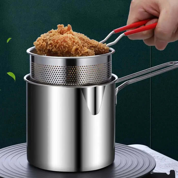 Stainless Steel Deep Fryer Pot with Strainer | 1200ML Heavy-Duty Pan