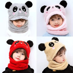 Kids Winter Panda Wool Cap With Neck Warmer – Warm And Cozy Cartoon Panda Design Baby Cap For Winter Protection