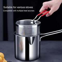 Stainless Steel Deep Fryer Pot with Strainer | 1200ML Heavy-Duty Pan